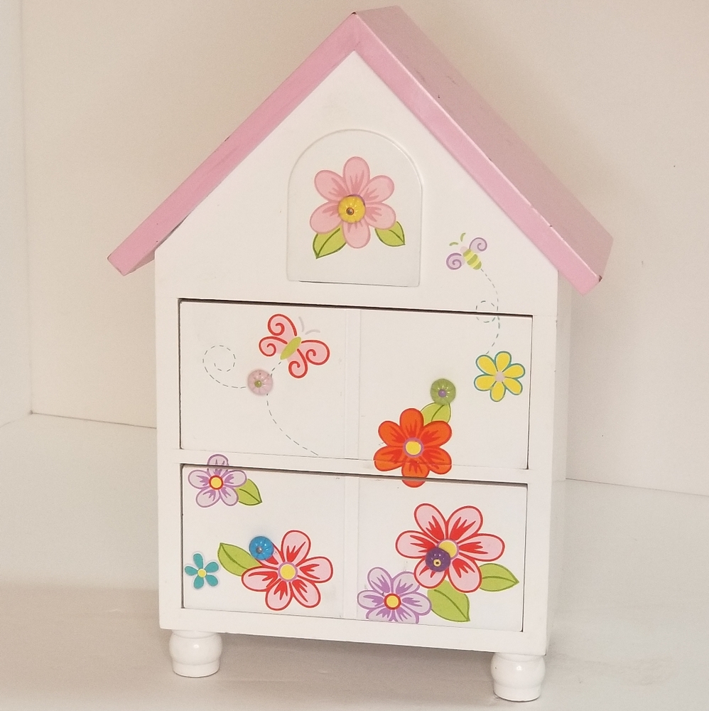 GIRLS CHILDREN PINK & White House JEWELRY box